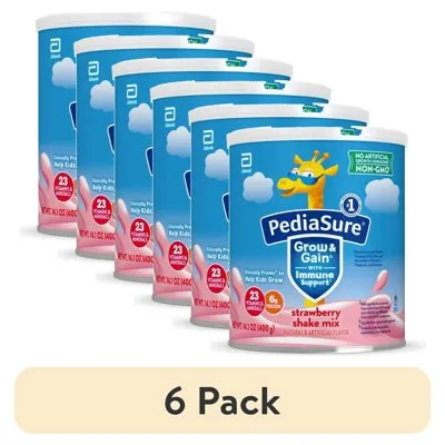 (6 pack) PediaSure Grow & Gain Shake Mix Powder, Strawberry, 14.1 oz Can, 8 Servings
