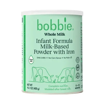 Bobbie Whole Milk Infant Formula for Everyday Feeding, Milk-Based Powder with 1.2mg Iron, Organic Grass-Fed Whole Milk Recipe, 14.1 oz Can