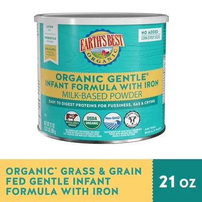 Earth's Best Organic Gentle Powder Baby Formula with Iron DHA & ARA, 21 oz Canister