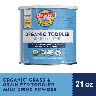 Earth's Best Organic Milk Drink Powder Toddler Formula with Iron - DHA, 21 oz Canister