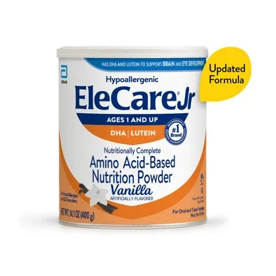 EleCare Jr Vanilla Amino Acid-Based Nutrition Powder with DHA & Lutein, 14.1 oz - Hypoallergenic Formula for Ages 1 and Up