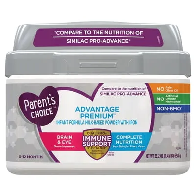 Parent's Choice Advantage Premium Baby Formula Powder with Iron, Enhanced Formula with Dual HMOs for Immune Support and Digestive Health, Non-GMO, 23.2 oz