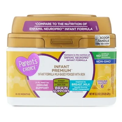 Parent's Choice Infant Premium Baby Formula Milk-Based Powder with Iron, DHA, Non-GMO, 22.2 oz Tub