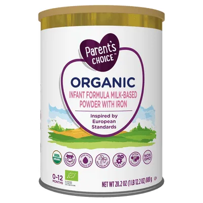 Parent’s Choice Organic Whole Milk Infant Formula Powder with Iron, Prebiotics & DHA, European Inspired, 28.2 OZ, 800 g