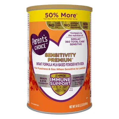 Parent's Choice Sensitivity Premium Baby Formula with Iron, Dual HMOs, 34 oz Canister