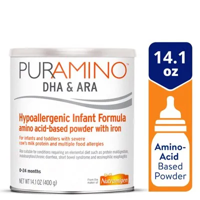 PurAmino Hypoallergenic Infant Formula with DHA, Iron, and Immune Support, 14.1 oz