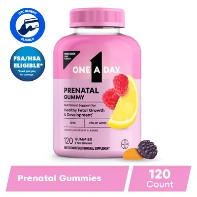 One A Day Prenatal Gummy Vitamins with Folic Acid, DHA, 120 Count