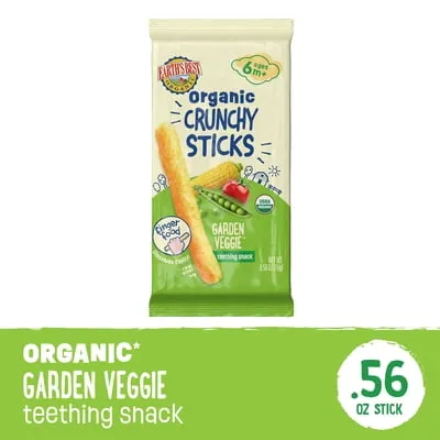 Earth's Best Organic Teething Crunchy Sticks Garden Veggie Puffed Baby Snack, 0.56 oz Bag