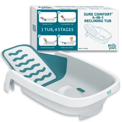 The First Years Sure Comfort 4-in-1 Reclining Bathtub - Adjustable All-in-1 Bathtub for Newborn to Toddler - Ages 0 to 24 Months