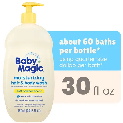 Baby Magic Tear-Free Gentle Hair and Body Wash for Infants, Soft Powder Scent, Hypoallergenic, 30 oz