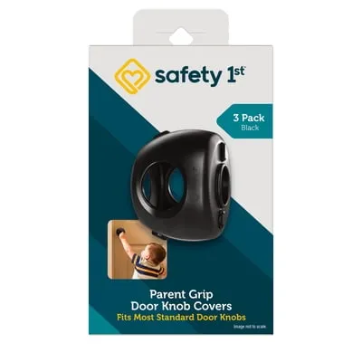 Safety 1st Parent Grip Door Knob Covers for Childproofing, Black, 3 Pack