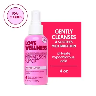 Love Wellness Intimate Skin Support Spray, Antimicrobial Feminine Cleanser, 4 fl oz