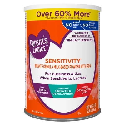 Parent's Choice Sensitivity Infant Formula Powder with Iron for Fussiness and Gas, DHA, Vitamin E Lutein, 32.8 oz