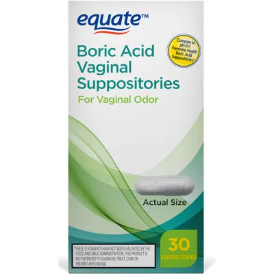 Equate Boric Acid Vaginal Suppositories for Vaginal Odor, 30 Count