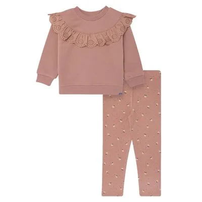 Modern Moments by Gerber Toddler Girl Eyelet Ruffle Sweatshirt Tunic and Legging Set, Sizes 12M-5T