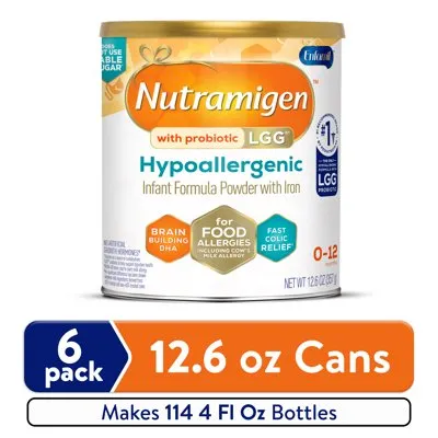 Nutramigen with Probiotic LGG Hypoallergenic Powder Baby Formula, 12.6 oz Can, 6 count