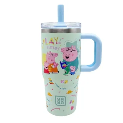 YAYA My First Travel Tumbler for Preschool & Kids 3+, Insulated Stainless Steel Tumbler with Reusable Silicone Straw & Spill-Proof Lid, Cup Holder Compatible, BPA-Free, 12oz, Peppa Pig