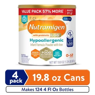 Nutramigen Hypoallergenic Baby Formula, Probiotic LGG, 19.8 Oz Can, 4 Count