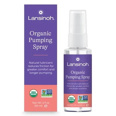 Lansinoh Organic Pumping Spray, Flange Lubricant for Breast Pump, Breastfeeding & Pumping Essentials for Sore Nipples, 2 fl oz