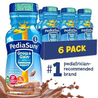PediaSure Grow & Gain with Immune Support, 7g Protein, Chocolate, 8-fl-oz Bottle, Pack of 6