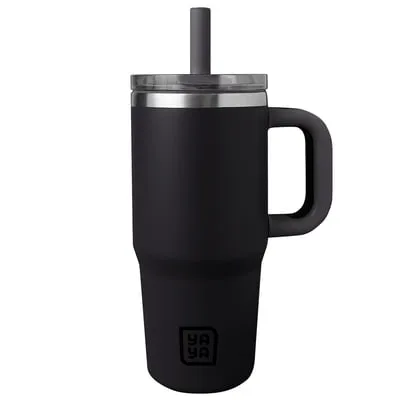 YAYA My First Travel Tumbler for Preschool & Kids 3+, Insulated Stainless Steel Tumbler with Reusable Silicone Straw & Spill-Proof Lid, Cup Holder Compatible, BPA-Free, 12oz, Black