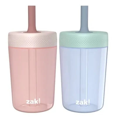 Zak Designs 12oz Zak Brand Durable Plastic Capri Tumbler with Straw, 2 Pack