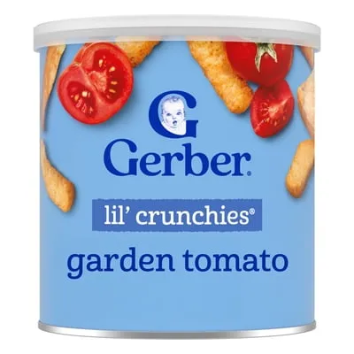 (6 pack) Gerber Baby Snacks Lil’ Crunchies Puffs, Garden Tomato, 1.48 oz Canister