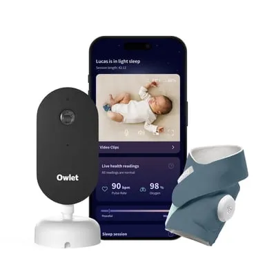 Owlet Dream Duo™ (Gen 3) Smart Baby Monitor System | Oxygen & Pulse Rate Tracking + 2K HD Video Camera | Health Insights via App - Bedtime Blue