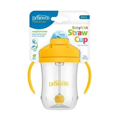 Dr. Brown's Milestones Baby's First Straw Cup with Weighted Straw, 9oz, Vintage Yellow, 6m+, 1 Pack