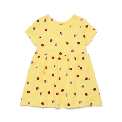Wonder Nation Baby Girls Dress with Short Sleeves, Sizes 0-24 Months