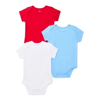 Wonder Nation Baby Boys Bodysuit with Short Sleeves, 3-Pack, Sizes 0-24M