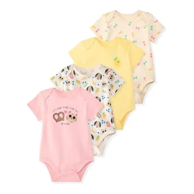 Garanimals Newborn & Baby Girl Cotton Lap-Shoulder Short-Sleeve Bodysuits, 4-Pack, Sizes 0–24M
