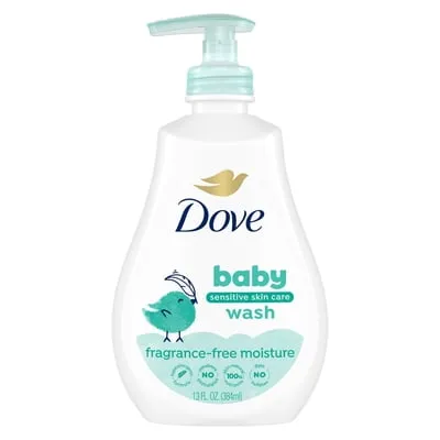 Baby Dove Sensitive Skin Care Baby Wash For Baby Bath Time Fragrance Free Moisture Fragrance Free And Hypoallergenic, Washes Away Bacteria, 13 fl oz