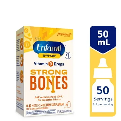 Enfamil Baby Vitamin D-Vi-Sol Liquid Vitamin D Drops, Supports Strong Teeth & Bone Development, 50mL Bottle