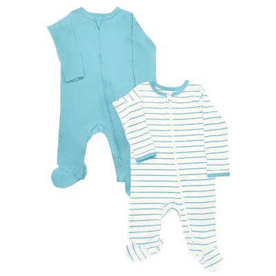 Wonder So Soft Modal by Wonder Nation Baby 2 pack two-way zipper footed Sleep n Play Pajamas, Sizes Preemie-6/9 Months