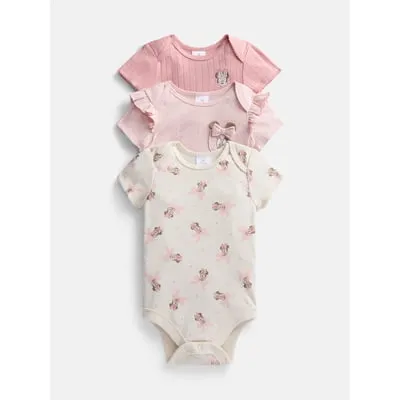 Disney Baby Wishes + Dreams Minnie Mouse Bodysuits with Short Sleeves, 3-Pack, Sizes Newborn-18M