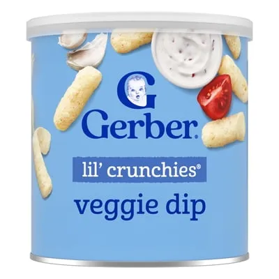 (6 pack) Gerber Snacks for Baby Lil Crunchies Veggie Dip Puffs, 1.48 oz Canister (6 Pack)