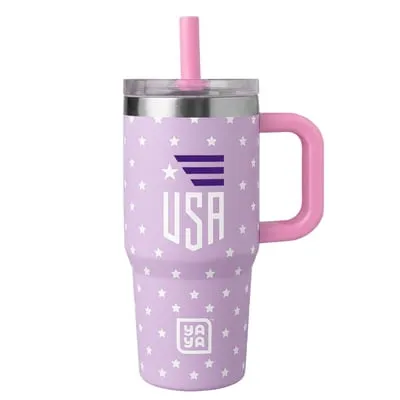 YAYA My First Travel Tumbler for Preschool & Kids 3+, Insulated Stainless Steel Tumbler with Reusable Silicone Straw & Spill-Proof Lid, Cup Holder Compatible, BPA-Free, 12oz, Purple USA
