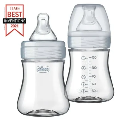 Chicco Duo Hybrid Baby Bottle, Invinci-Glass Inside/Plastic Outside, 5oz, 2-Pack - Neutral