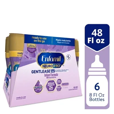 Enfamil NeuroPro Gentlease Ready-to-Feed Baby Formula for Easing Fussiness, Gas, Spit-up in 24hrs, 8 fl oz Bottle, 6 Count