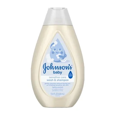 Johnson's Sensitive Care Baby Wash & Shampoo, Light Scent, 13.6 fl. oz