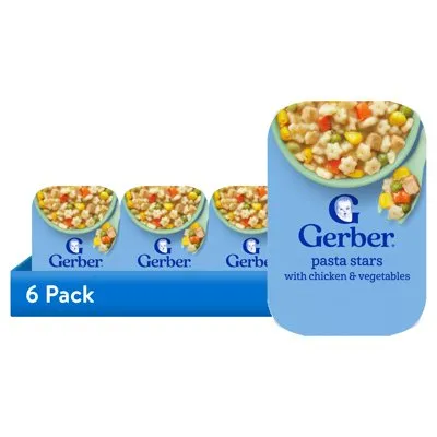 (6 pack) Gerber Mealtime for Toddler, Pasta Stars with Chicken and Vegetables Toddler Food, 6 oz Tray