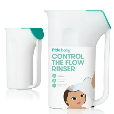 Frida Baby Control The Flow Polypropylene ABS Rinser, Bath Time Rinse Cup with Easy Grip Handle and Removable Rain Shower, White