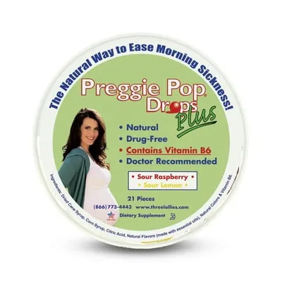 Three Lollies Preggie Pop Drops Plus for Morning Sickness Relief - Sour Raspberry & Lemon