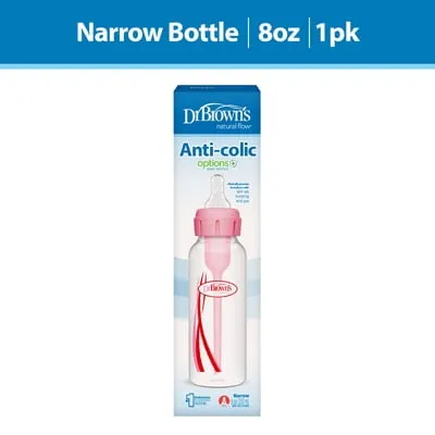 Dr. Brown’s Natural Flow Anti-Colic Options+ Narrow Baby Bottle, Pink, 8oz, Slow Flow, 0m+, 1 Pack