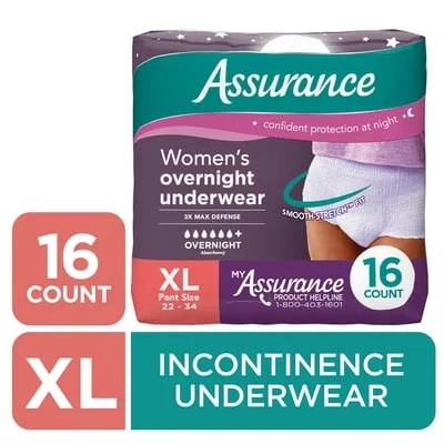 Assurance Women's Overnight Incontinence and Postpartum Underwear, XL, Ultimate Absorbency, 16 Count