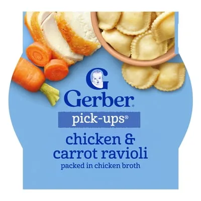 (8 pack) Gerber Pick-Ups Chicken and Carrot Ravioli in Chicken Broth Toddler Meal, 6 Oz