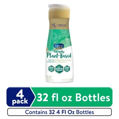 Enfamil ProSobee Plant-Based Liquid Baby Formula, Dairy Free, Lactose Free, 32 fl oz Bottle, 4 count