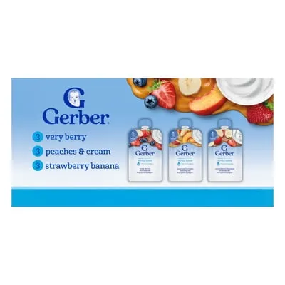 Gerber Toddler Pouches, Fruit & Yogurt, Toddler Food Variety Pack, 3.5 oz Pouches (9 Pack)