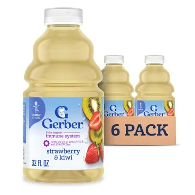 (6 pack) Gerber Fruit Splashers Toddler Juice Strawberry Kiwi, 32 fl oz Bottle